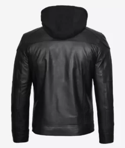 Todd Mens Cafe Racer Black Premium Leather Jacket with Hood