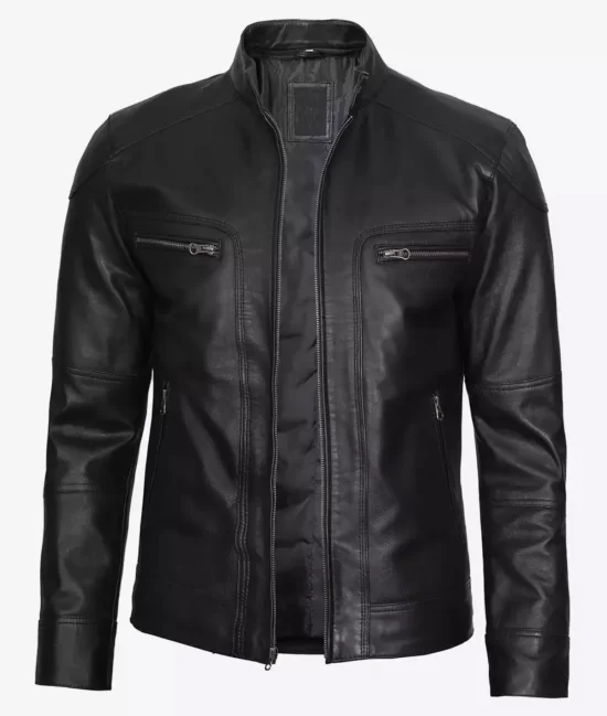 Todd Mens Hooded Limited Edition Cafe Racer Real Leather Jacket