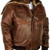 Top Gun Cap Aviator Best Brown Leather Jacket With Fur Hood