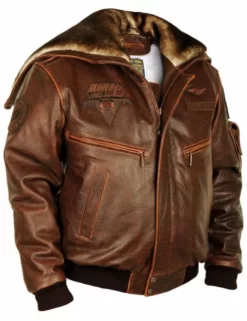 Top Gun Cap Aviator Best Brown Leather Jacket With Fur Hood