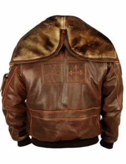 Top Gun Cap Aviator Geniune Brown Leather Jacket With Fur Hood