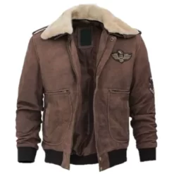 Top Gun Fur Collar Suede Brown Bomber Jacket