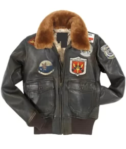 Top Gun G-1 Brown Bomber Flight Pilot Sherpa Leather Jacket