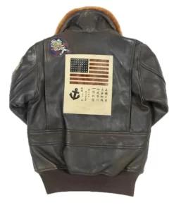 Top Gun G-1 Brown Bomber Flight Pilot Sherpa Real Leather Jacket