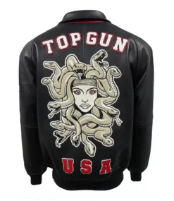 Top Gun Medusa Classic Zip Up Black Real Leather Bomber Jacket