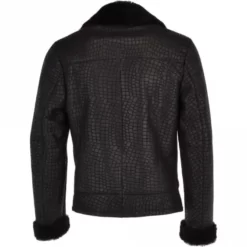 Torres Black Snake Pattern Fur Collar Genuine Biker Jacket