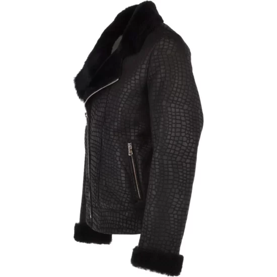 Torres Black Snake Pattern Fur Collar Pure Biker Jacket
