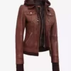 Tralee Women's Bomber Genuine Leather Jacket With Removable Hood