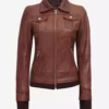 Tralee Women's Dark Brown Bomber Premium Leather Jacket With Removable Hood