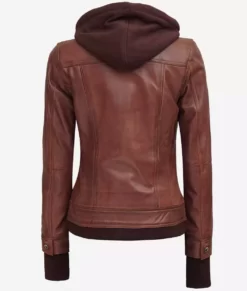 Tralee Women's Dark Brown Bomber top Leather Jacket With Removable Hood