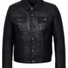Travis Men’s Black Quilted Modern Fit Leather Trucker Jacket