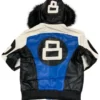 Unisex 8 Ball Black White and Blue Bomber Parka Real Leather Jacket