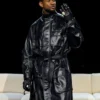 Usher Black Pure Leather Belted Coat