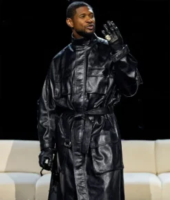 Usher Black Pure Leather Belted Coat