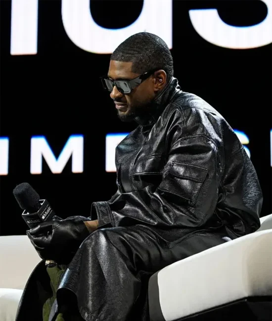 Usher Black Real Leather Belted Coat