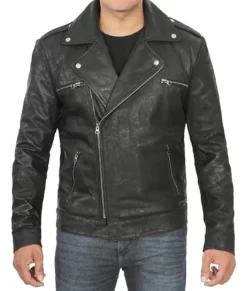 Vance Men’s Black Vintage Asymmetrical Leather Biker Jacket