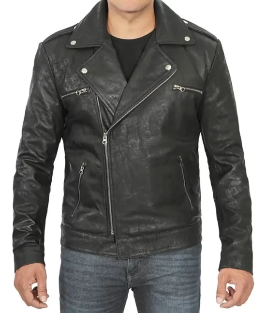 Vance Men’s Black Vintage Asymmetrical Leather Biker Jacket
