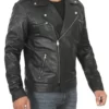 Vance Men’s Black Vintage Asymmetrical Top Leather Black Biker Jacket