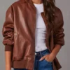 Vanessa Morgan Wild Cards Brown Bomber Genuine Leather Jacket