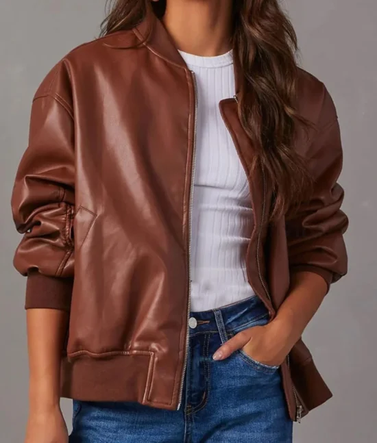 Vanessa Morgan Wild Cards Brown Bomber Genuine Leather Jacket