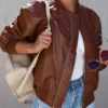 Vanessa Morgan Wild Cards Brown Bomber Pure Leather Jacket