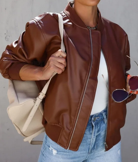 Vanessa Morgan Wild Cards Brown Bomber Pure Leather Jacket