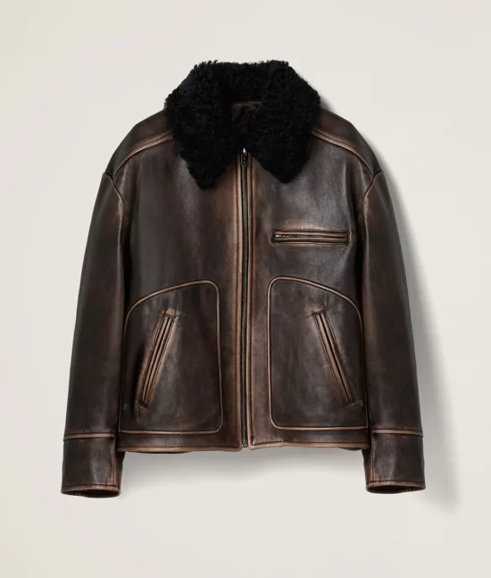 Veronica Ferraro Brown Shearling Real Leather Jacket