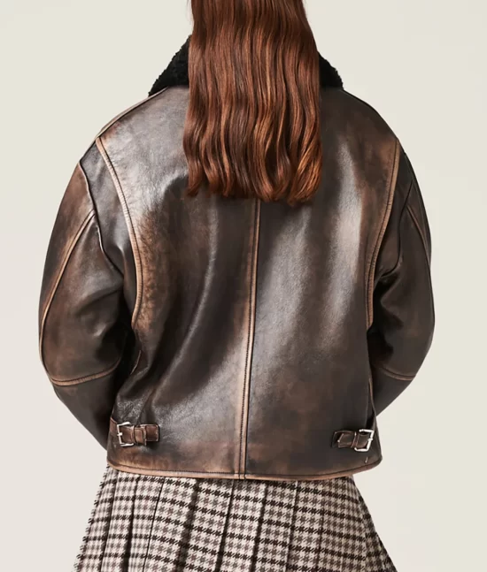 Veronica Ferraro Brown Shearling Real Leather Jacket Back
