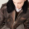Veronica Ferraro Brown Shearling Top Leather Jacket