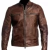 Victor Men’s Brown Distressed Vintage Leather Cafe Racer Jacket