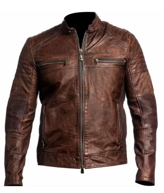 Victor Men’s Brown Distressed Vintage Leather Cafe Racer Jacket