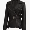 Victoria Black Asymmetrical Four-Pocket Belted Motorcycle Full Genuine Leather Jacket
