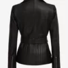 Victoria Women's Black Asymmetrical Four-Pocket Belted Moto Leather Jacket BAck