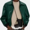 Vintage Green Bomber Leather Jacket