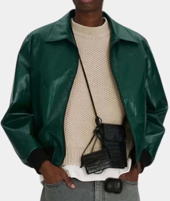 Vintage Green Bomber Leather Jacket