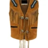 Virgil Men’s Tan Brown Fringe Western Cowboy V-Neck Suede Vest