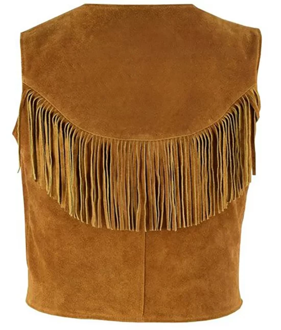 Virgil Men’s Tan Brown Fringe Western Cowboy V-Neck Suede Suede Leather Vest