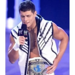 WWE Cody Rhodes White Leather Vest With Hood