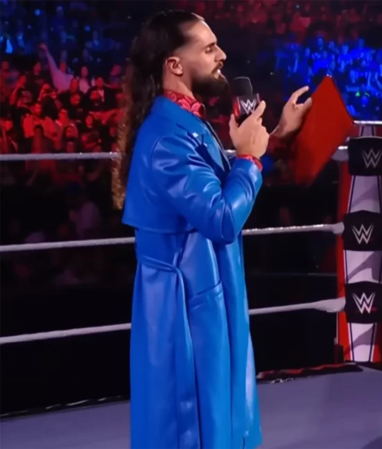 WWE – Seth Rollins Blue Trench Genuine Leather Coat