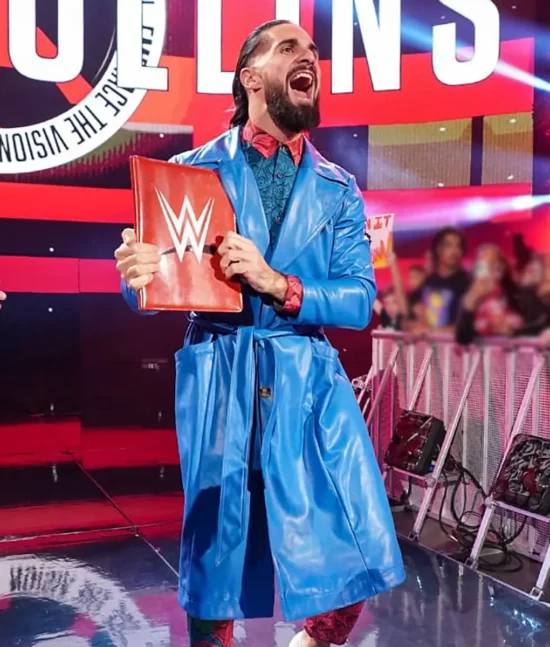 WWE – Seth Rollins Blue Trench Top Leather Coat