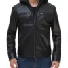 Wallace Men’s Black Hooded Cafe Racer Top Leather Jacket
