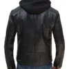 Wallace Men’s Black Hooded Cafe Racer Real Leather Jacket