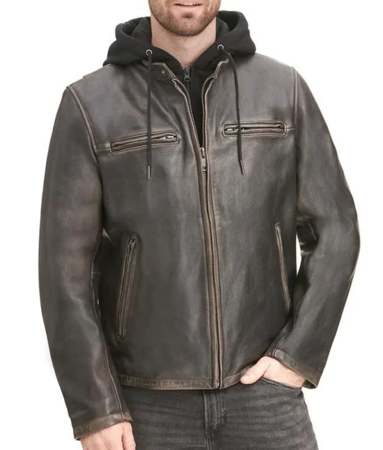 Wayne Brown Hooded Leather Jacket