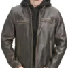 Wayne Brown Hooded Top Leather Jacket