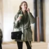 Whitney Port Genuine Green Leather Shearling Coat