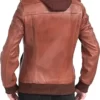 Women Orignal Biker Bomber Brown Leather Hooded Jacket