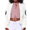 Women's 8 Ball David Puddy White Bomber Fur Hooded Leather Jacket