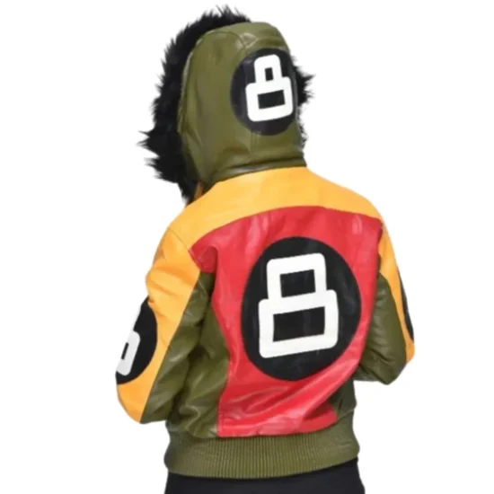 Women’s 8 Ball Multi Color Fur Hooded Leather Jacket