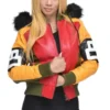 Women’s 8 Ball Red Fur Hooded Leather Jacket