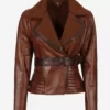 Womens Asymmetrical Brown Sherpa Leather Jacket